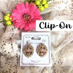 Crystal Rhinestone Bling Sparkle Special Occasion Oval Clip-On Earrings